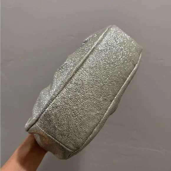 Silver Glitter Sheepskin Handmade Kisslock Slouchy Clutch/Wristlet/Crossbody